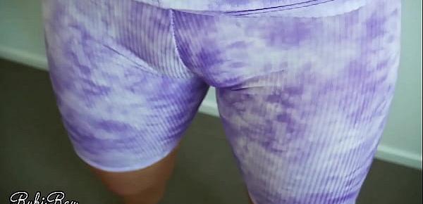  cum in panties and pull them up after stretching in short yoga pants